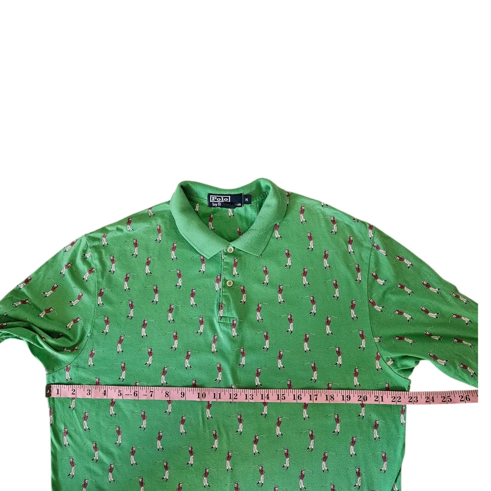 Vintage Polo Ralph Lauren Men's Polo Shirt All-Over Golfer Print Medium Green